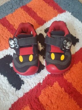 Kids Adidas Red and Black Mickey Mouse Velcro Sneakers